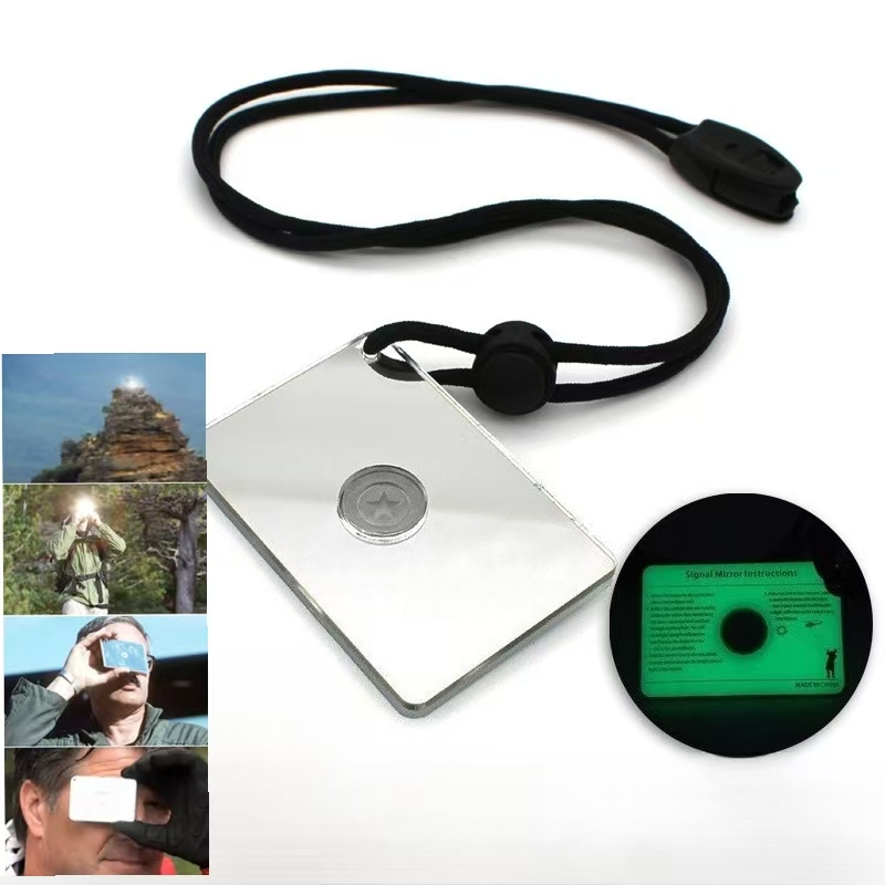 Signal Mirror Rescue - 長方形緊急ミラー多機能救命ボート緊急救助信号ミラーホイッスル屋外 EDC ツール