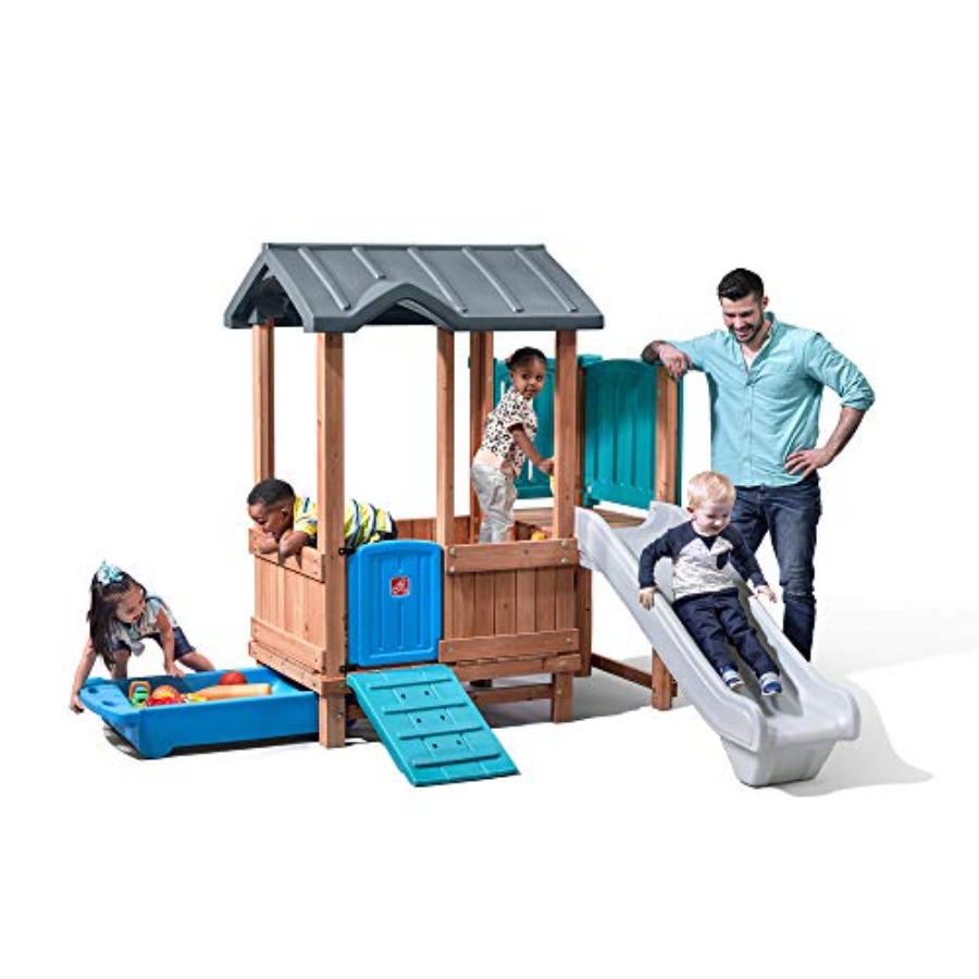 Outdoor Adventure With Kids - ウッドランドアドベンチャー プレイハウス＆スライド、子供用屋外遊具セット、裏庭遊具セット、ブランコ、収納引き出し、木製＆耐久性素材製