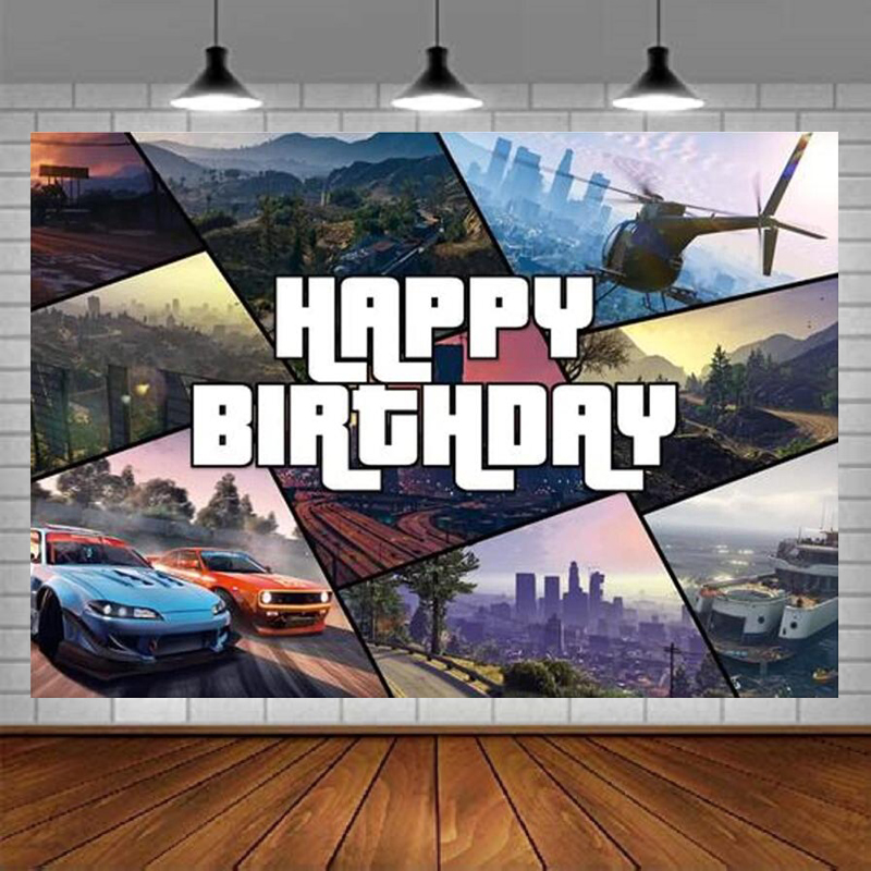 Outdoor Adventure Background - シティアドベンチャー ハッピーバースデーゲーム 写真撮影用背景幕 男の子用 フリーダムレーシングカー背景 屋外レーストラックパーティーデコレーション