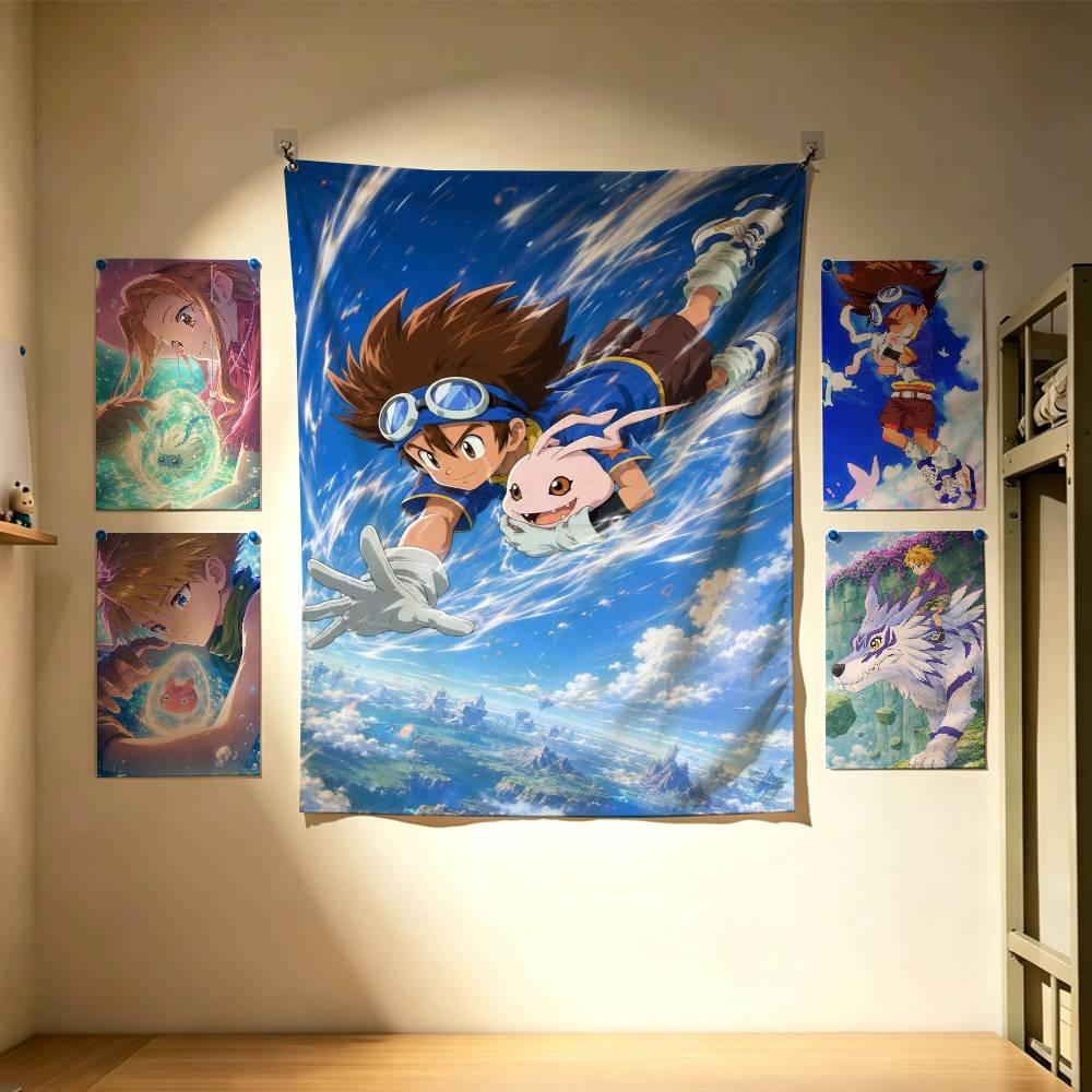 Outdoor Adventure Background - かわいいデジモンアドベンチャーフラグ壁掛け背景アートバナー寝室用ホーム屋外装飾用