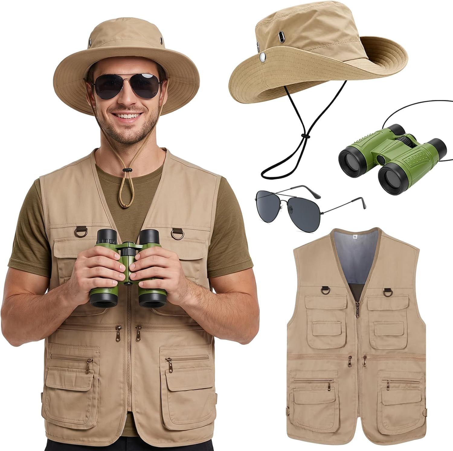 Zoo Outdoor Adventure Set - 4点セット メンズ サファリコスチュームセット アウトドアアドベンチャー衣装 帽子 ベスト