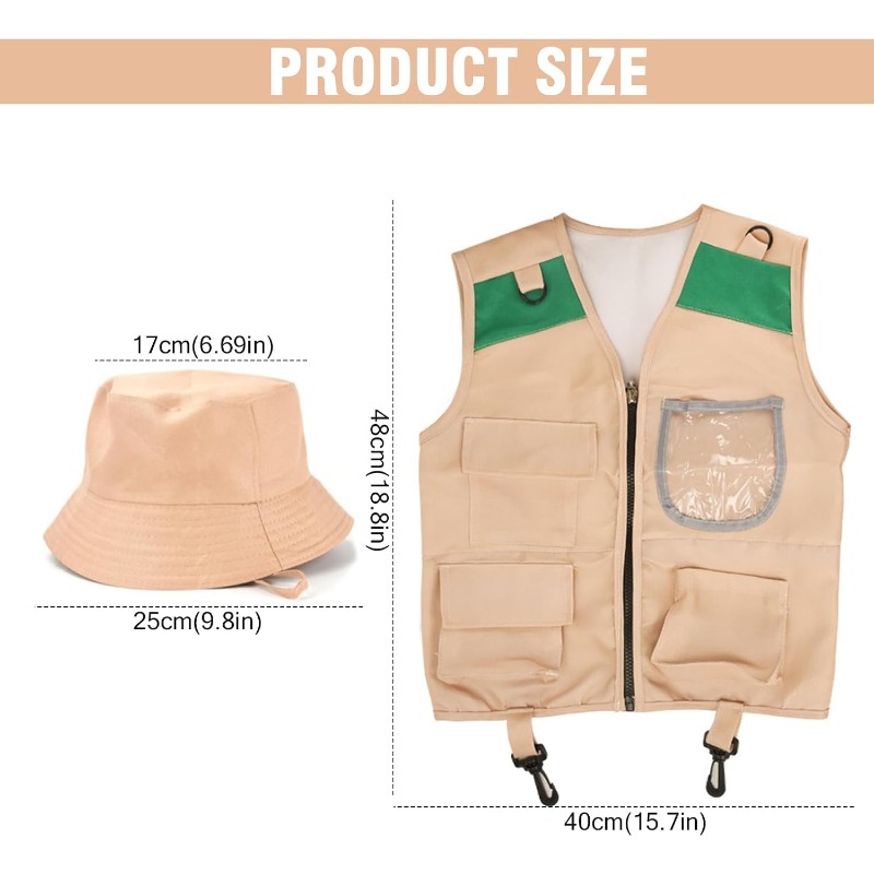 サファリコスチューム、カーゴベストと帽子付き、男の子と女の子 - Outdoor Adventure Girl のレビューと価格