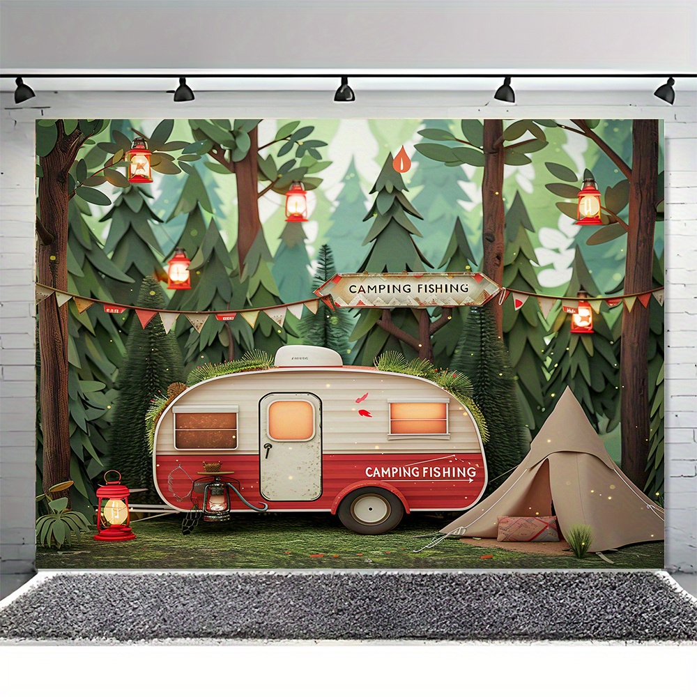 ポリエステルジャングルキャンプのテーマの背景,RVとテント, - Outdoor Adventure Background のレビューと価格