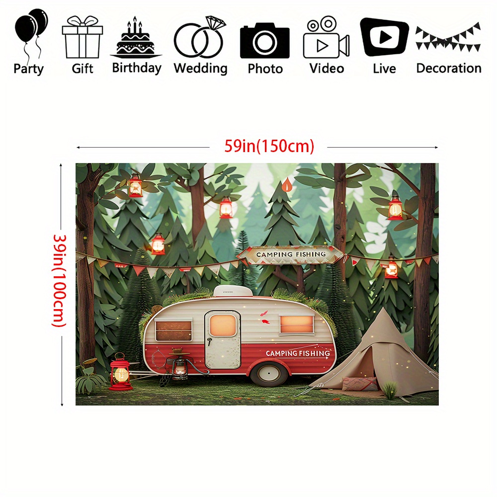 ポリエステルジャングルキャンプのテーマの背景,RVとテント, - Outdoor Adventure Background のレビューと価格
