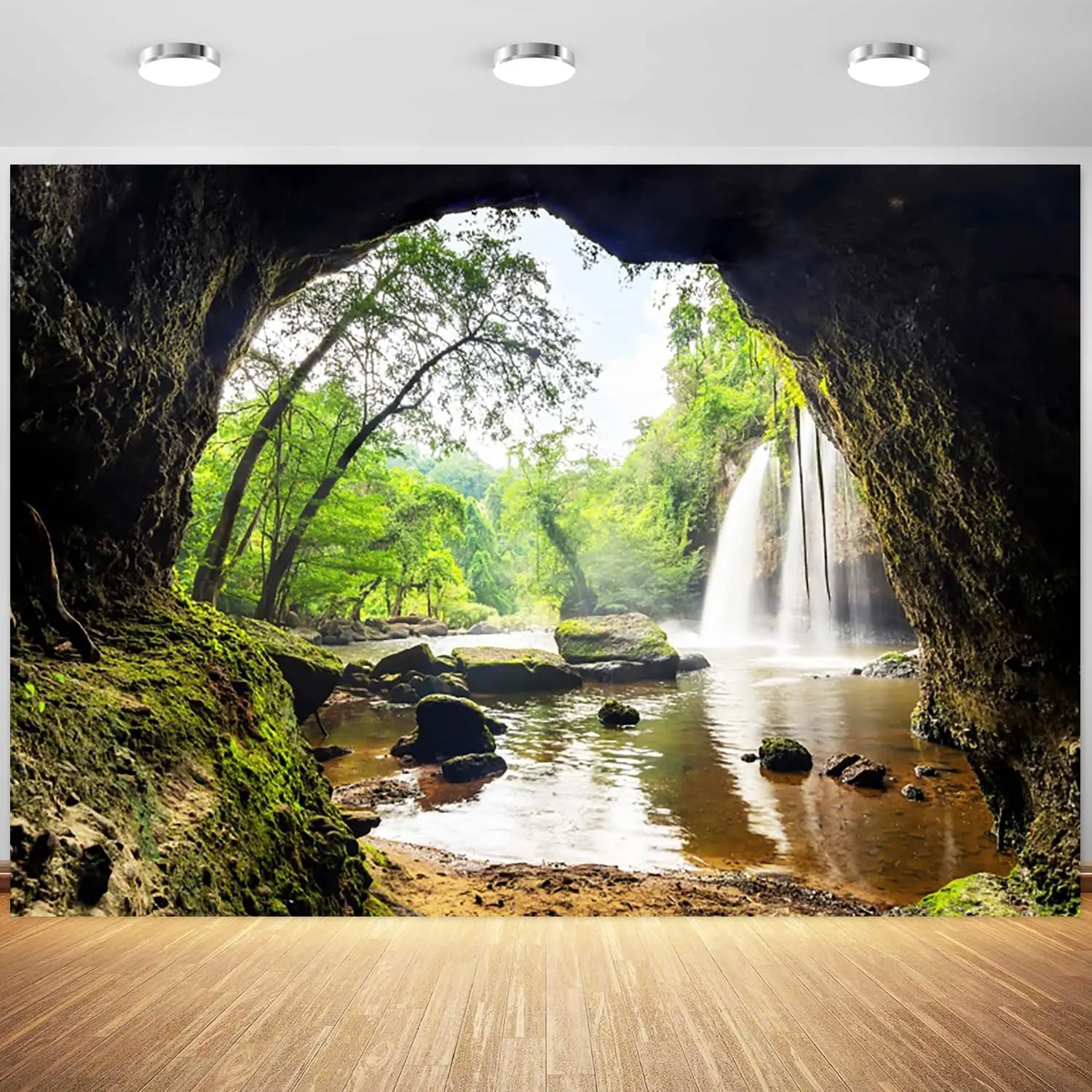 森林、滝、山、洞窟、緑の木々、自然、アウトドア、旅行、冒険、 - Outdoor Adventure Background のレビューと価格